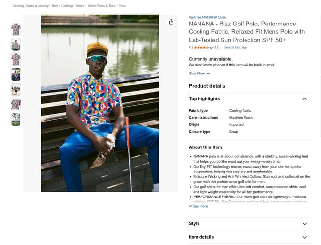 NANANA golf apparel — campaign and Amazon US listing imagery, view 7.