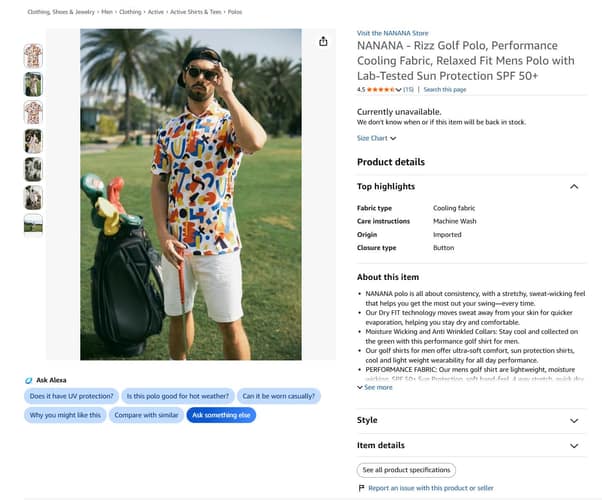 NANANA golf apparel — campaign and Amazon US listing imagery, view 9.
