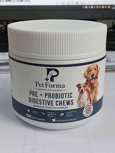 The first production tub photographed at the office — the printed label matching the approved artwork.