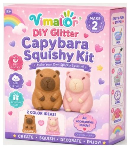 Vimalor DIY Glitter Capybara Squishy Kit — make two figures, in caramel or cream pink.