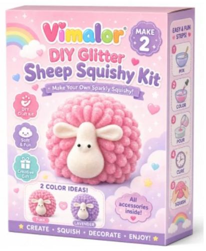 Vimalor DIY Glitter Sheep Squishy Kit — pink and lavender color ideas.